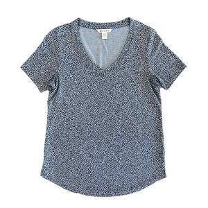 Athleta Chrome Blue Cheetah Breezy Scoop V-Neck Athleisure Tee Shirt Size Small